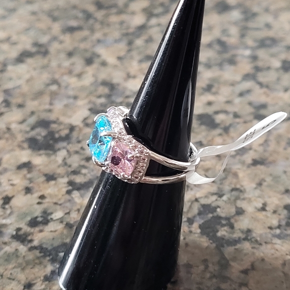 Bomb Party RBP6466 "Our Moment Forever" Aquamarine Rose Quartz Purple Topaz Sz 5 - Picture 3 of 4